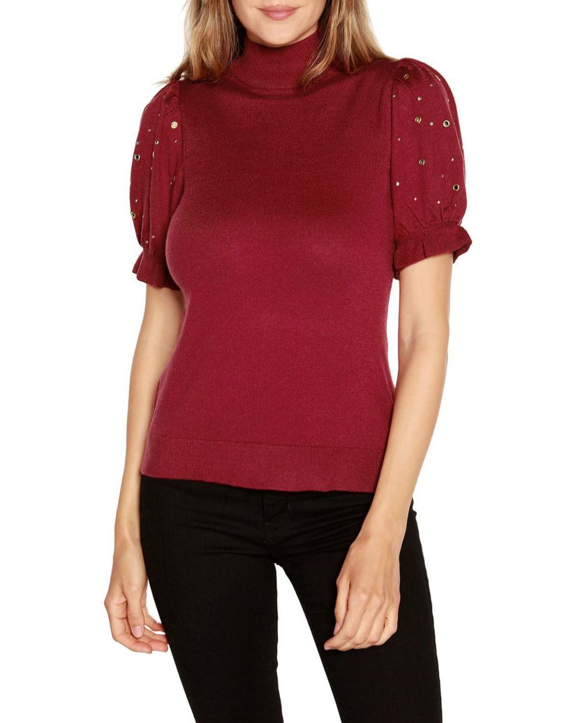 Embellished Puff-Sleeve Sweater
