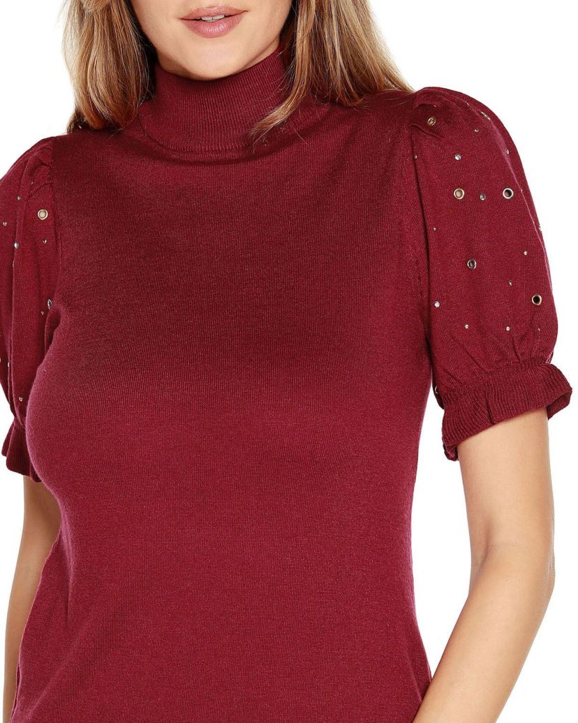 Embellished Puff-Sleeve Sweater