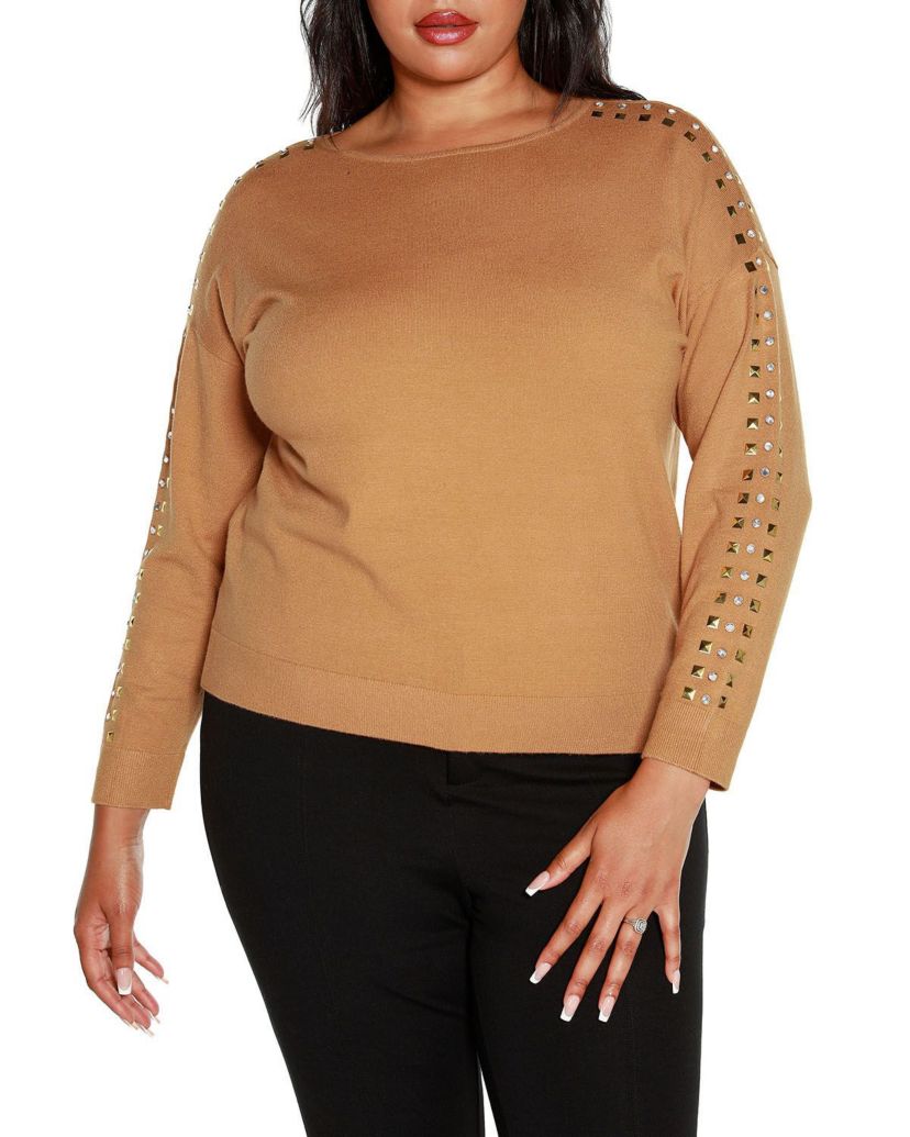 Plus Size Embellished Boatneck Sweater