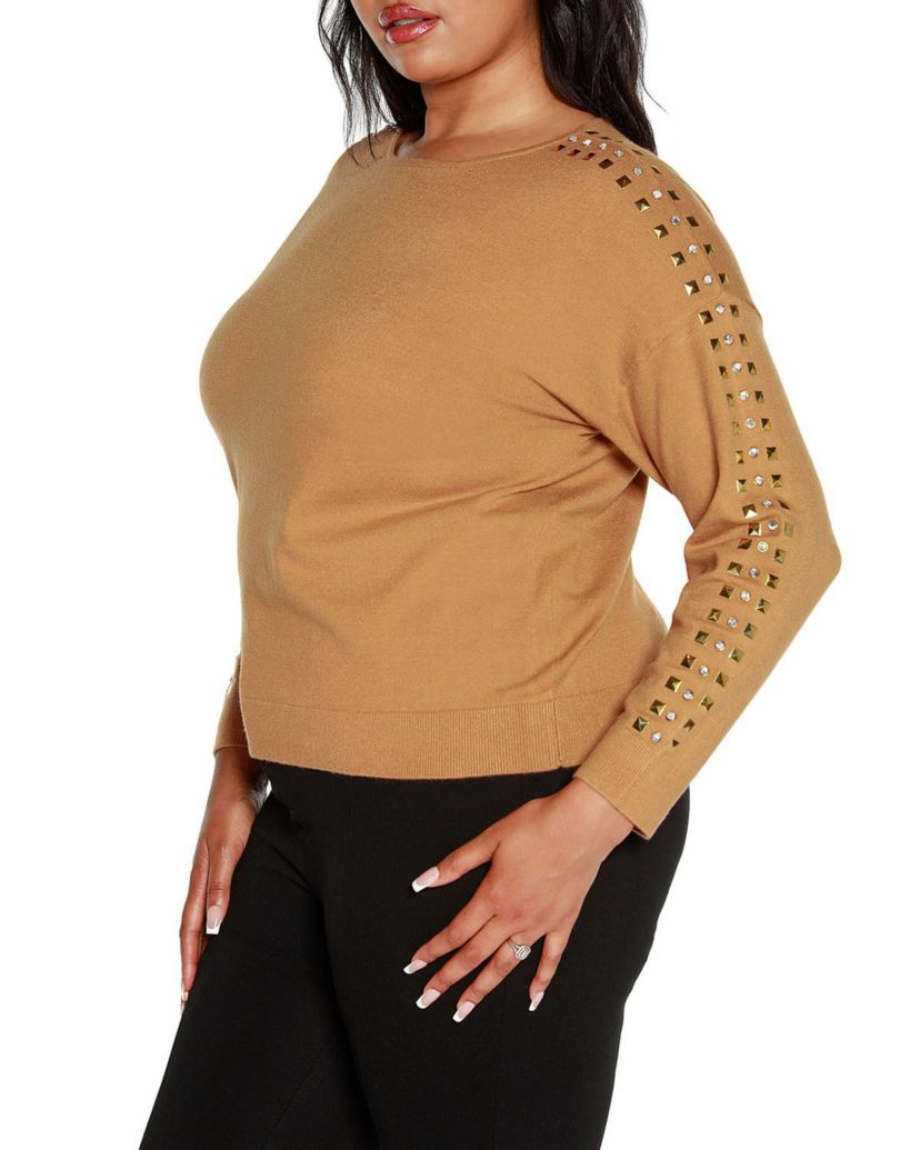 Plus Size Embellished Boatneck Sweater