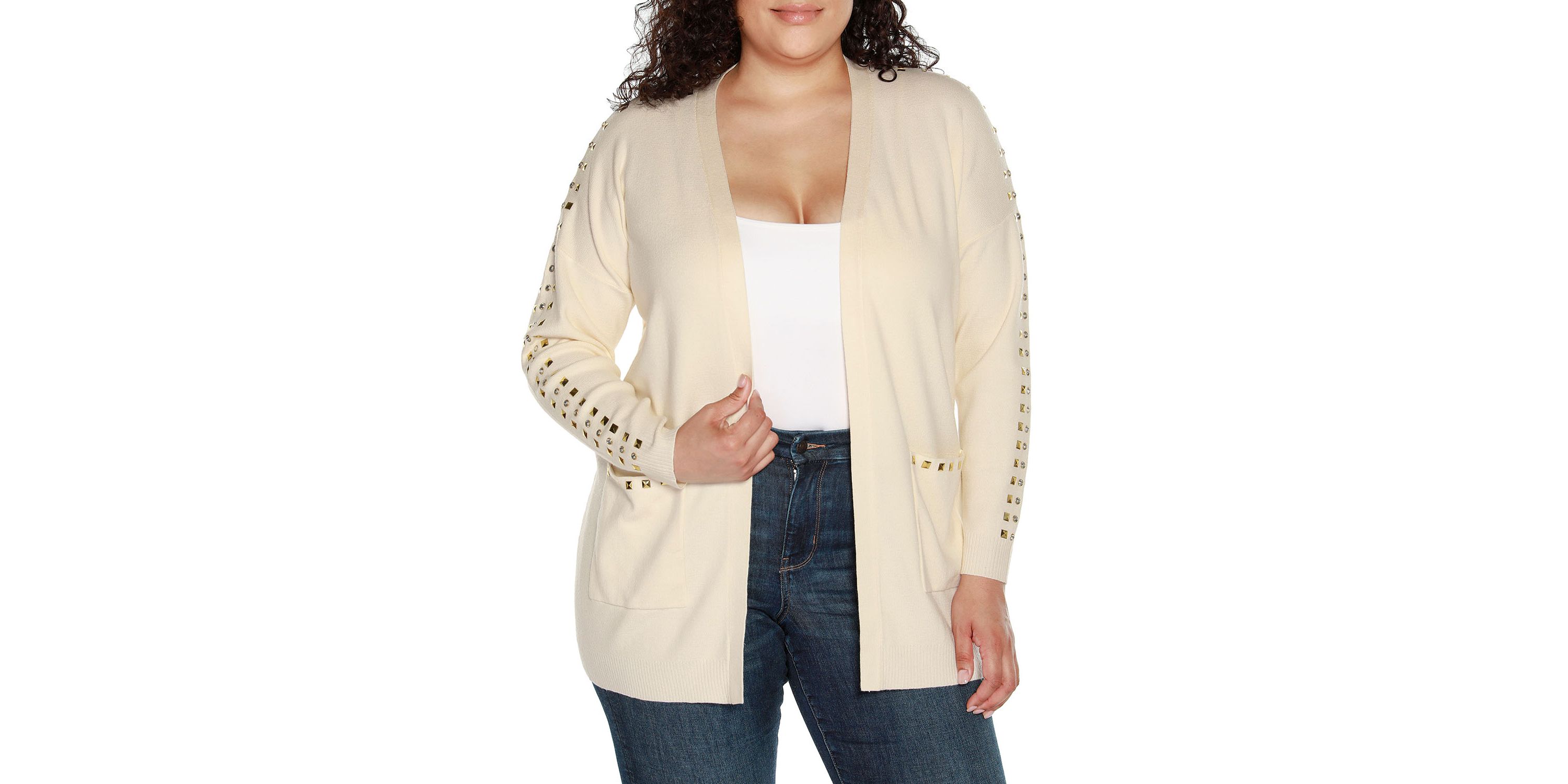 Plus Size Embellished Open-Front Cardigan