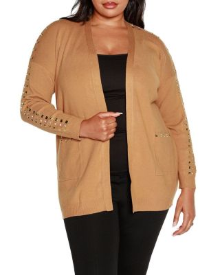 売れ筋商品|||ベルディーニ ニット&セーター アウター レディース Plus Size Black Label Embellished Sleeve Knit Open Cardigan Sweater White Belldini Black Label Plus Size Embellished Open-Front