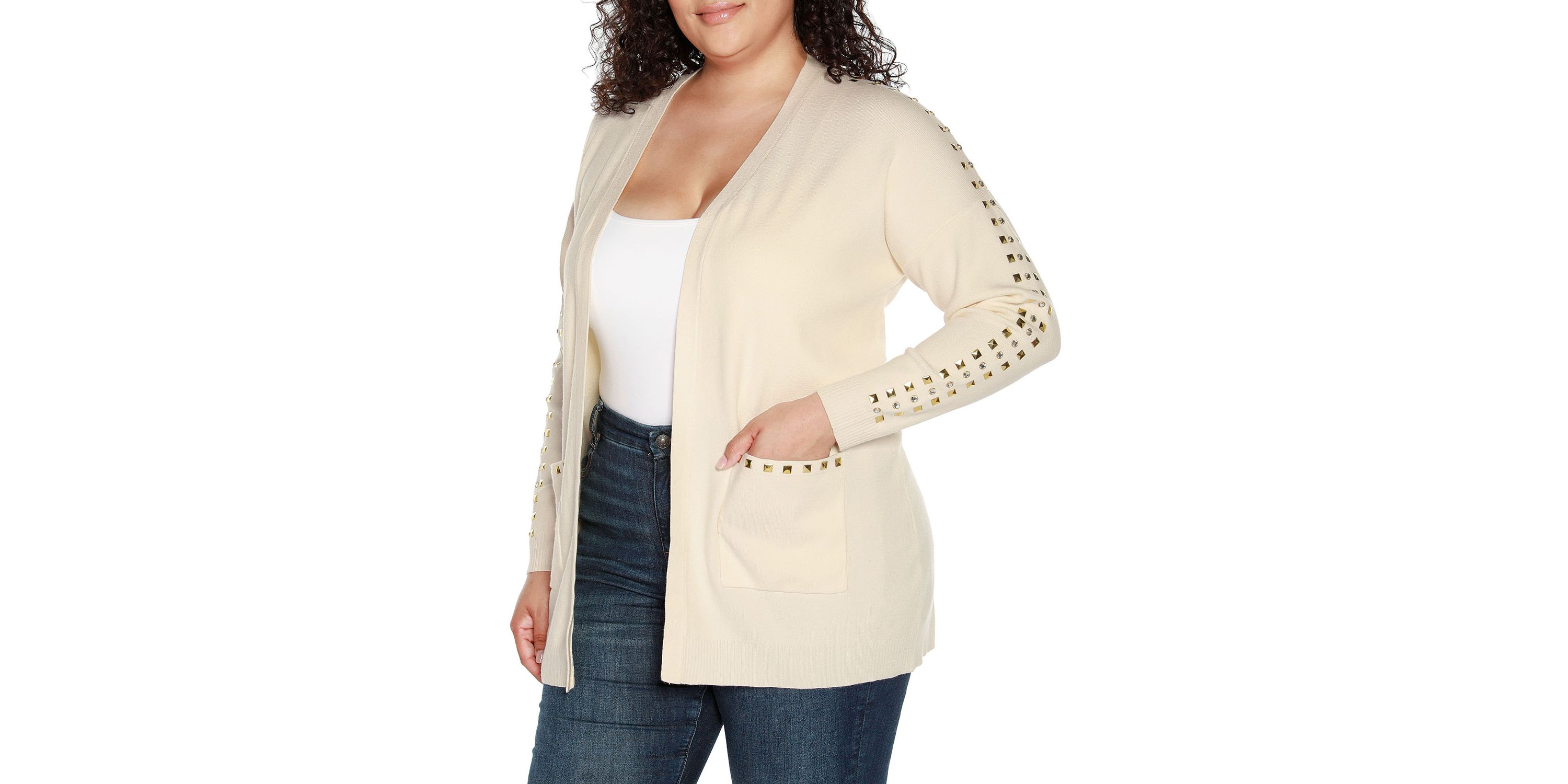 Plus Size Embellished Open-Front Cardigan