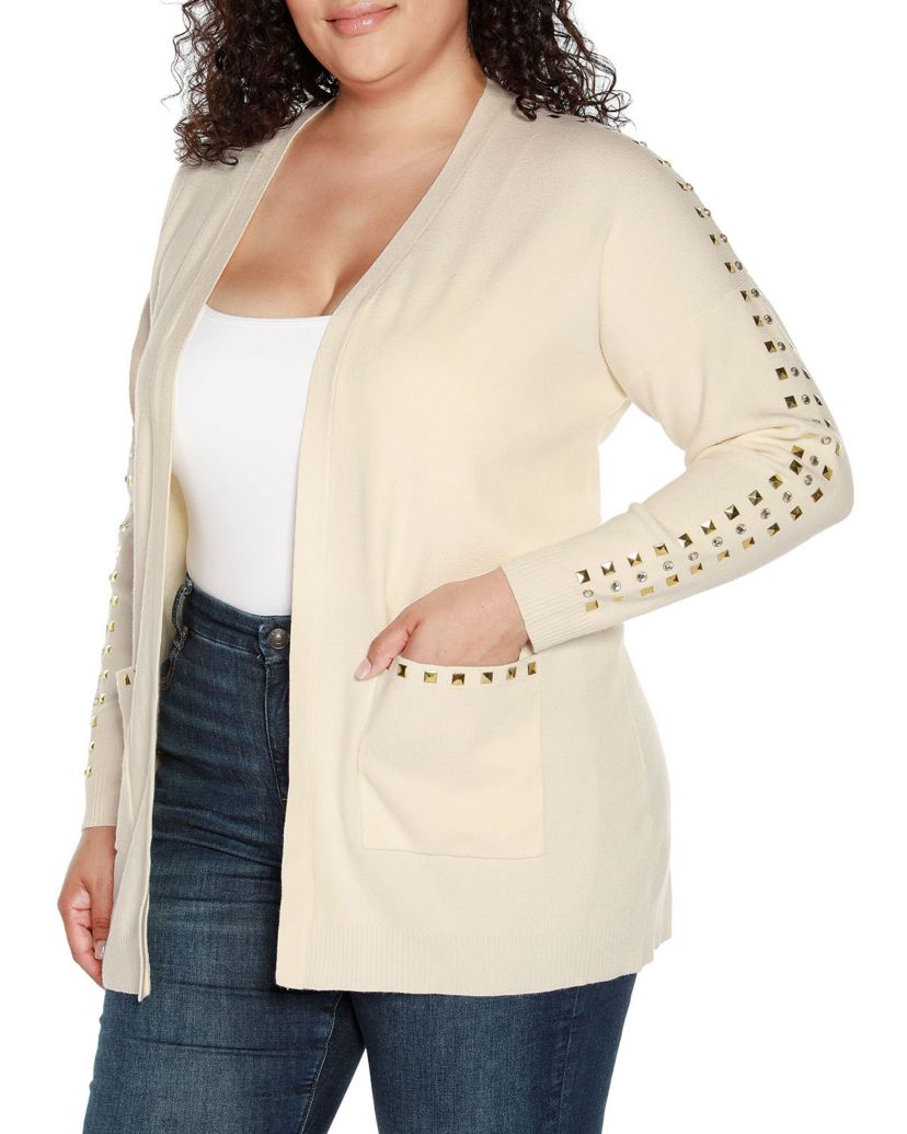 Plus Size Embellished Open-Front Cardigan
