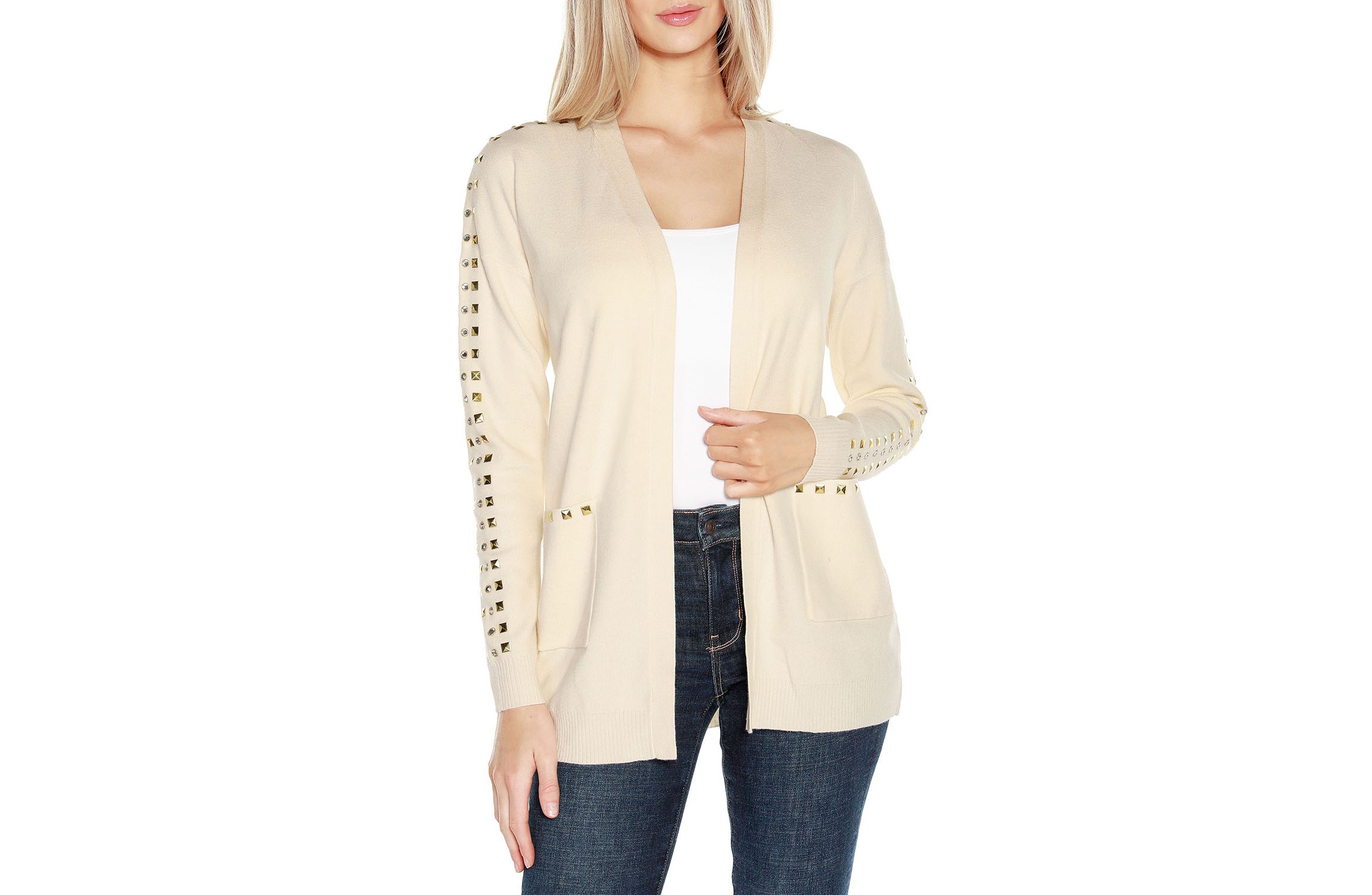Embellished Open-Front Cardigan