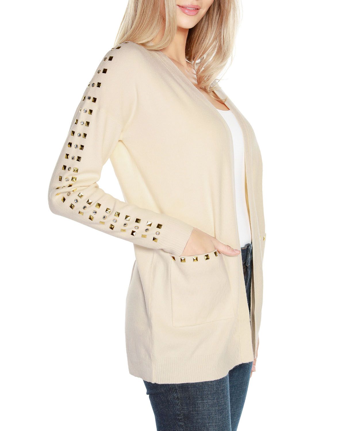 Embellished Open-Front Cardigan