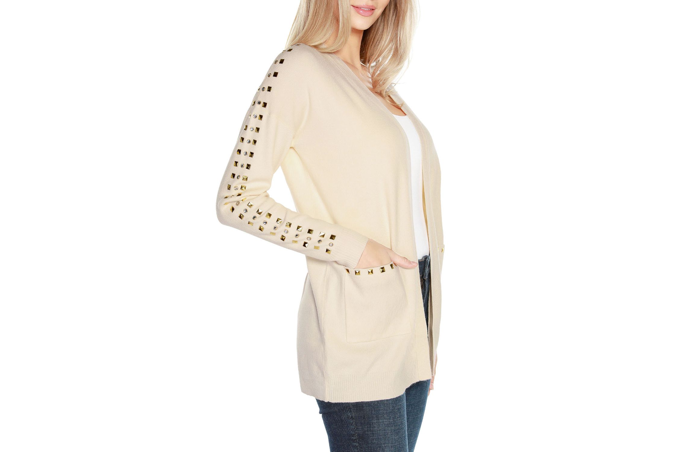 Embellished Open-Front Cardigan