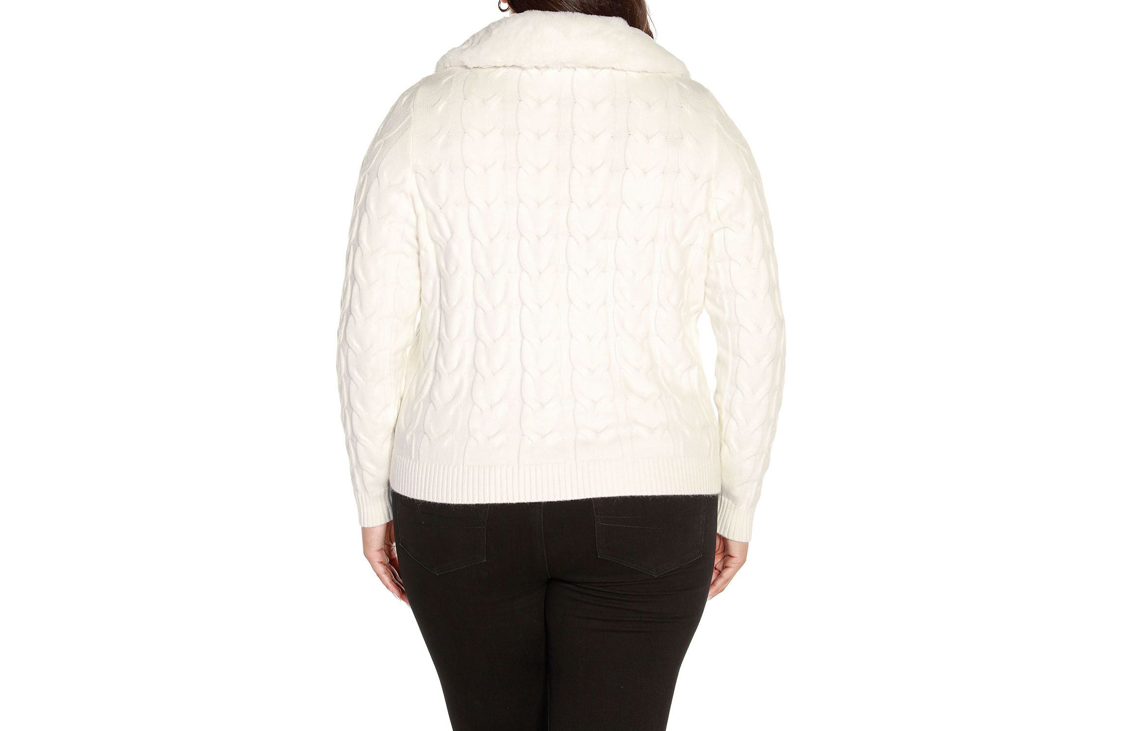 Plus Size Faux Fur Collared Cable Cardigan