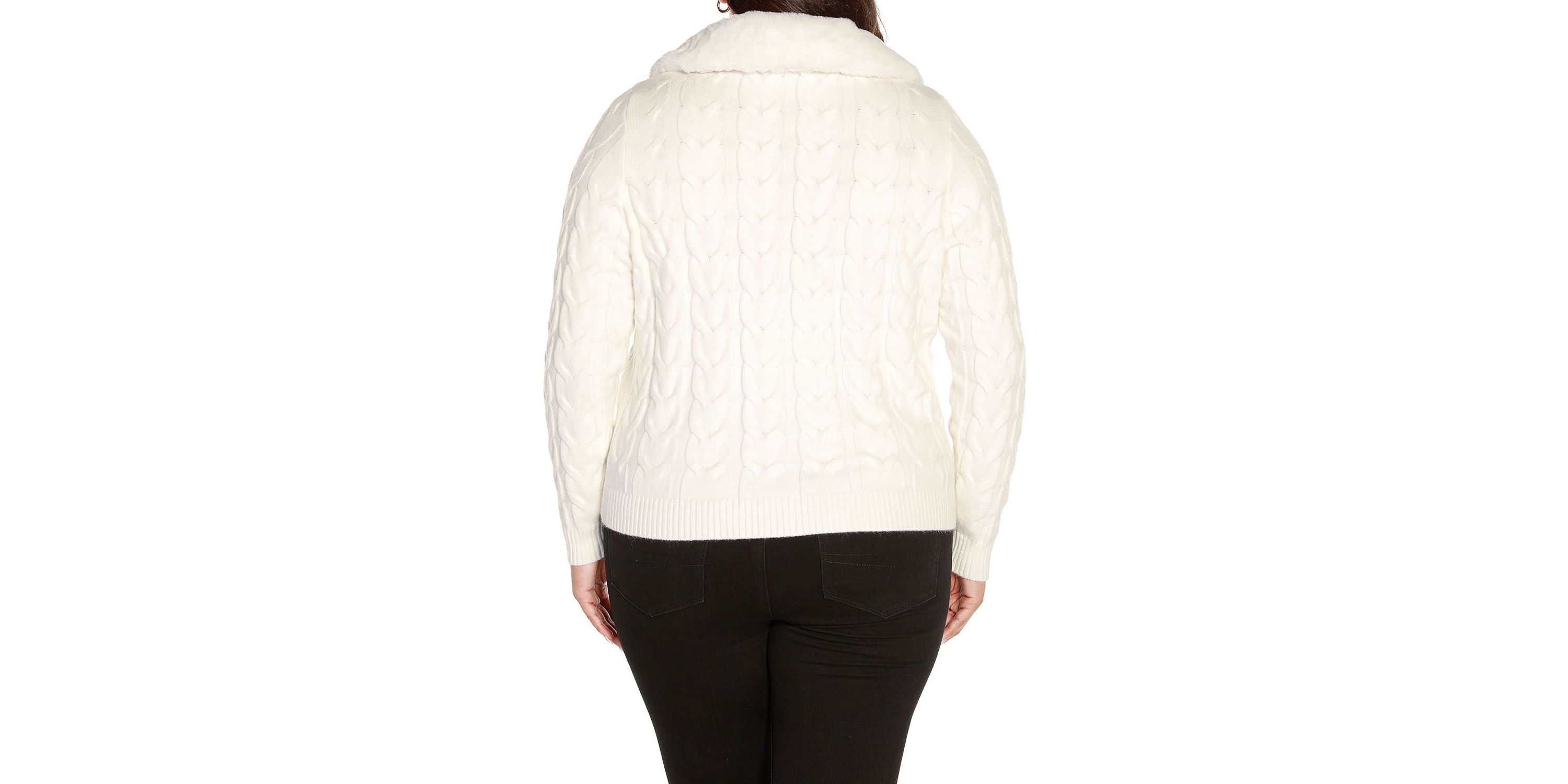 Plus Size Faux Fur Collared Cable Cardigan