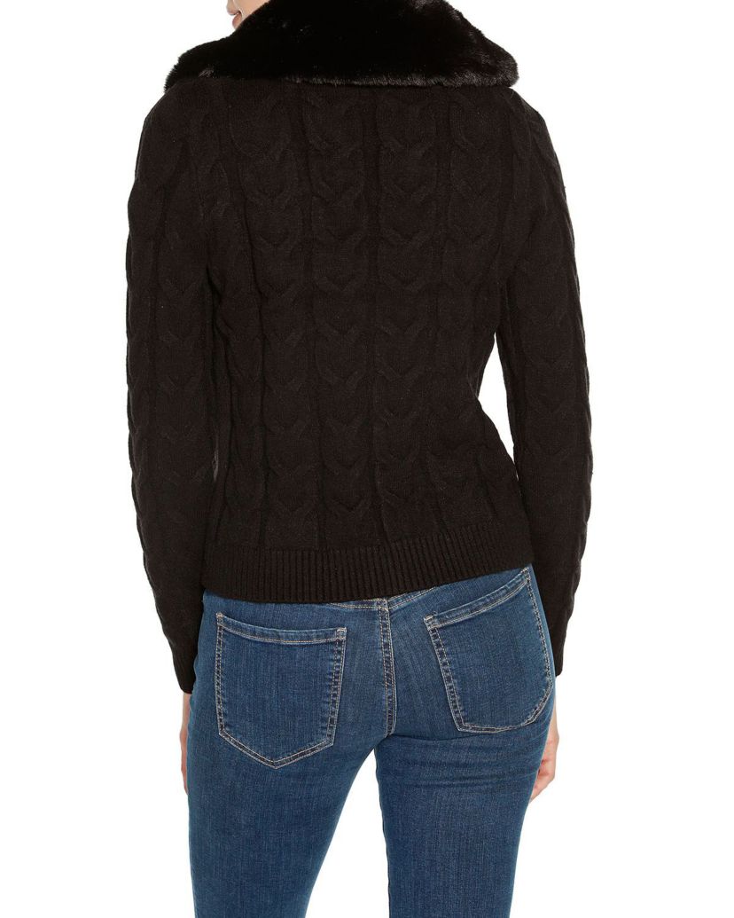 Faux Fur Collared Cable Cardigan