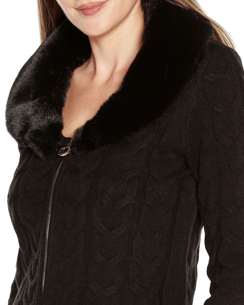 Faux Fur Collared Cable Cardigan