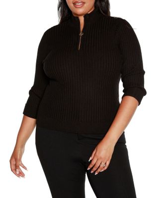 Belldini Black Label Women's Plus Size Ribbed Quarter-Zip Sweater, 3X
