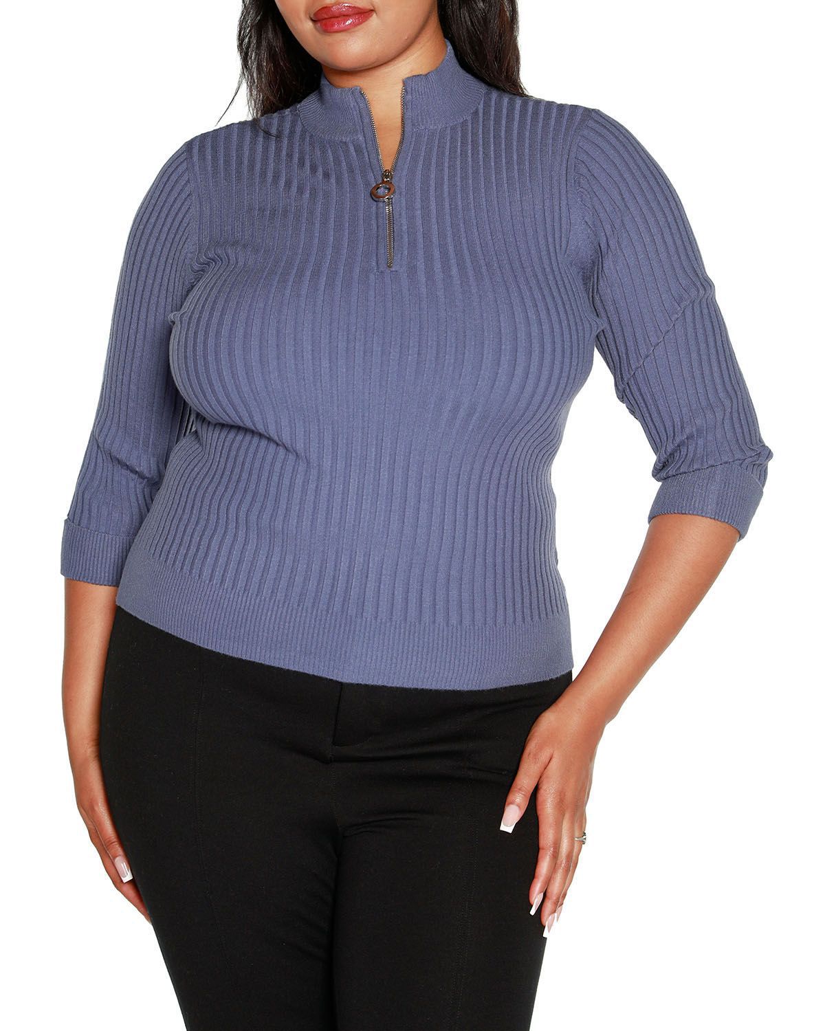 Plus Size Ribbed Quarter-Zip Sweater