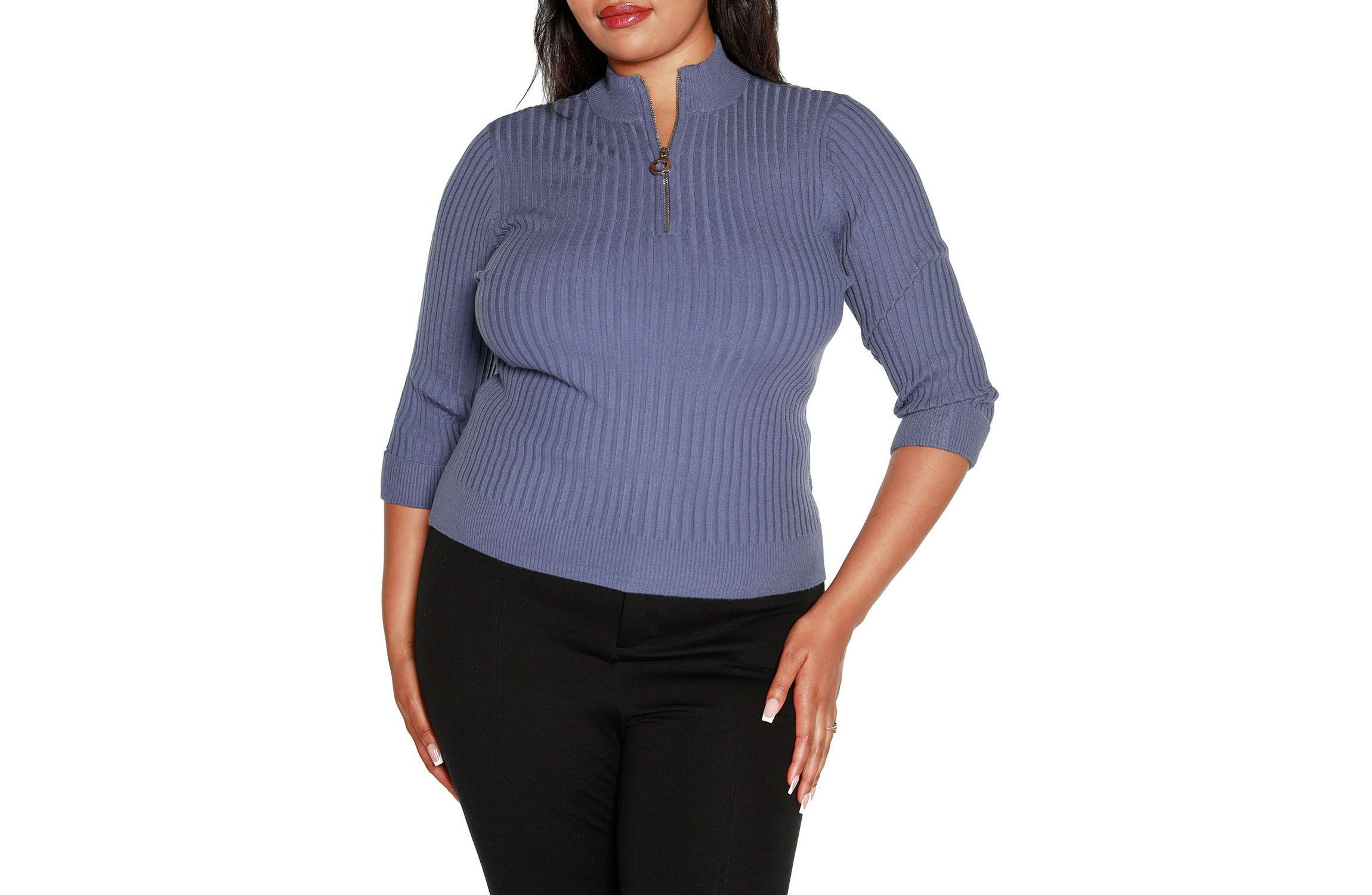 Plus Size Ribbed Quarter-Zip Sweater