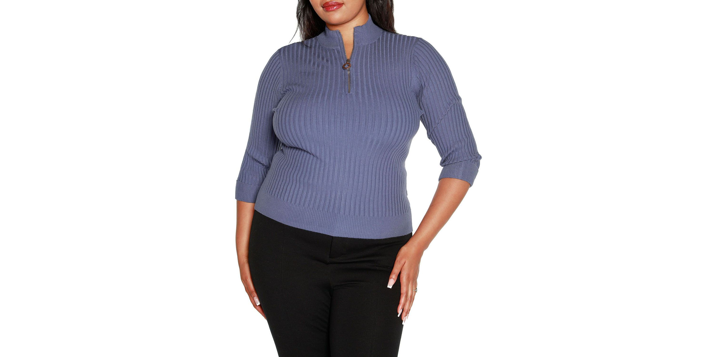 Plus Size Ribbed Quarter-Zip Sweater