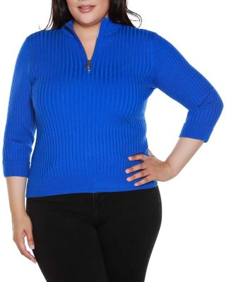 Belldini Black Label Women's Plus Size Ribbed Quarter-Zip Sweater, 3X