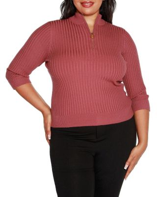 Belldini Black Label Women's Plus Size Ribbed Quarter-Zip Sweater, 3X