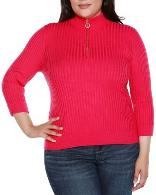Belldini Black Label Women's Plus Size Ribbed Quarter-Zip Sweater, 3X