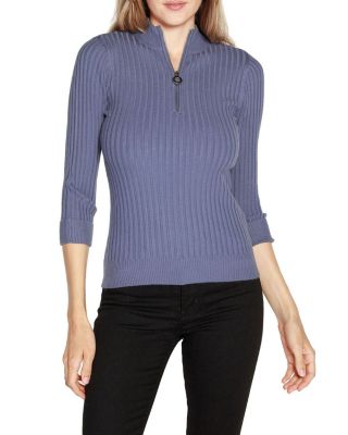 Belldini Black Label Women's Ribbed Quarter-Zip Sweater, Large