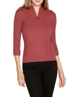 Belldini Black Label Women's Ribbed Quarter-Zip Sweater
