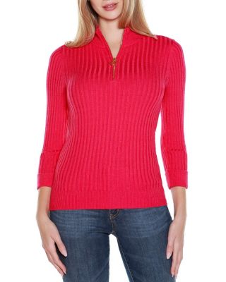 Belldini Black Label Women's Ribbed Quarter-Zip Sweater, Large
