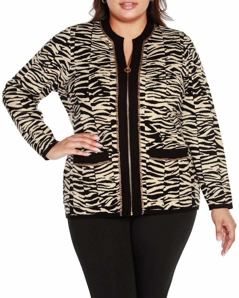 Plus Size Zebra Jacquard Sweater Jacket