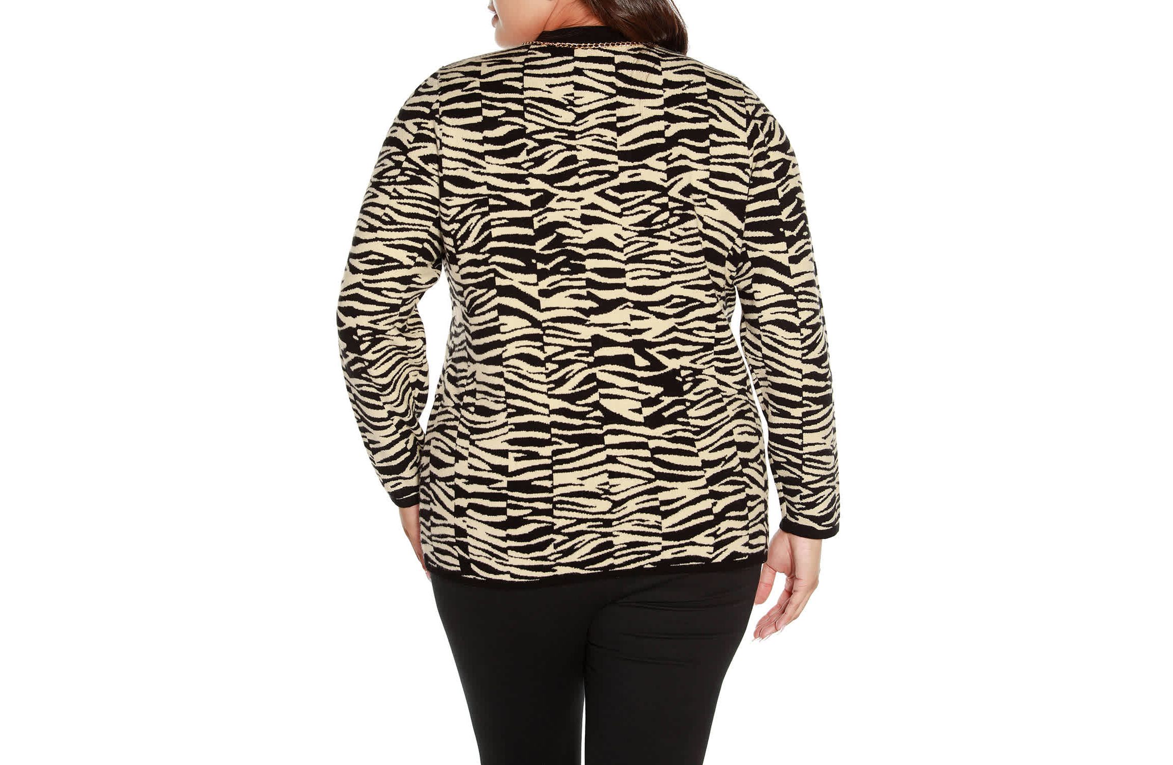 Plus Size Zebra Jacquard Sweater Jacket