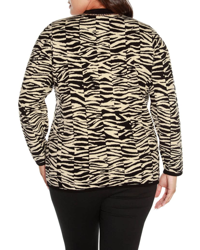 Plus Size Zebra Jacquard Sweater Jacket