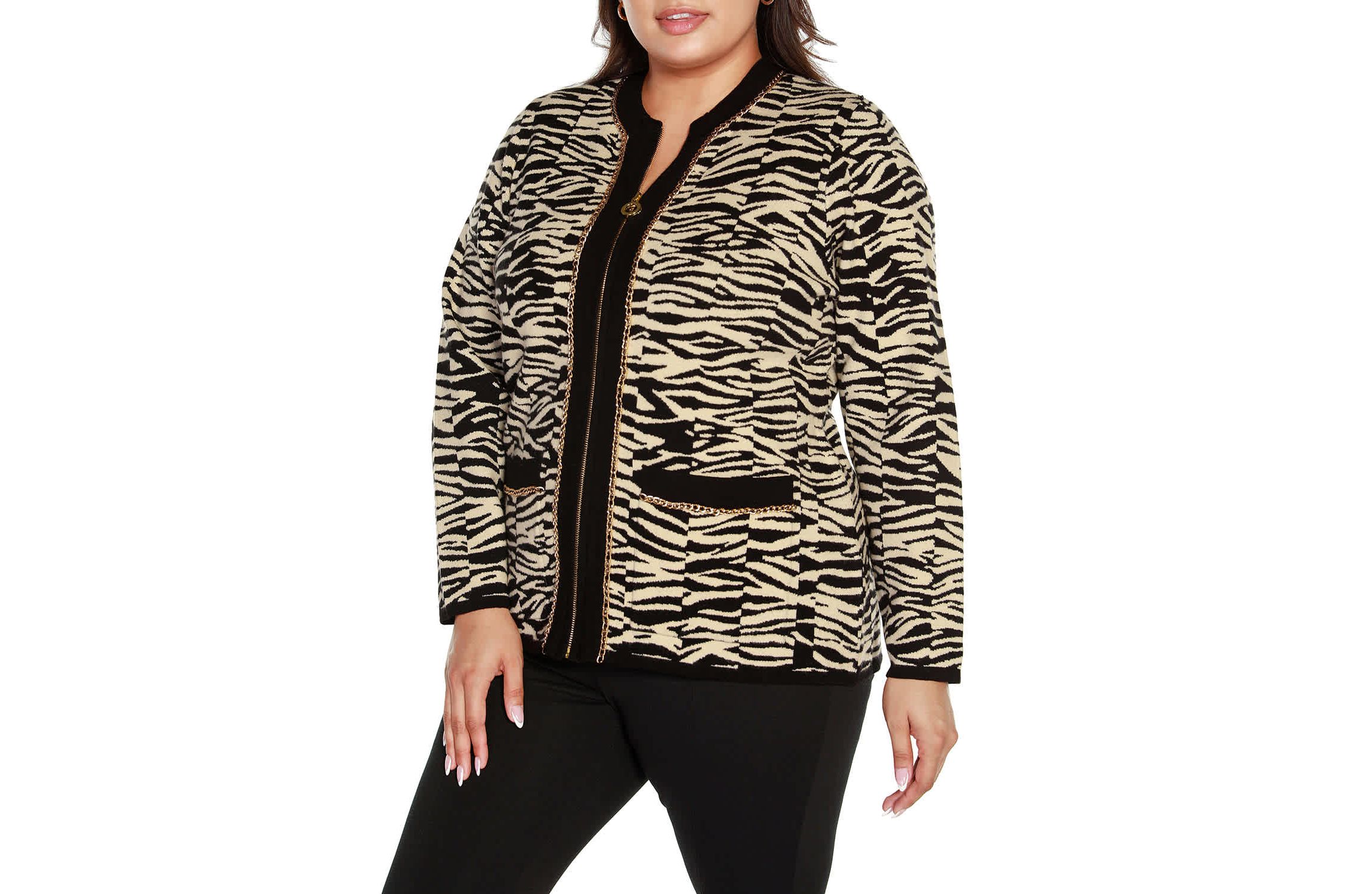 Plus Size Zebra Jacquard Sweater Jacket