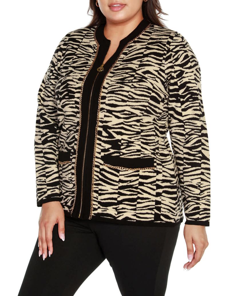 Plus Size Zebra Jacquard Sweater Jacket