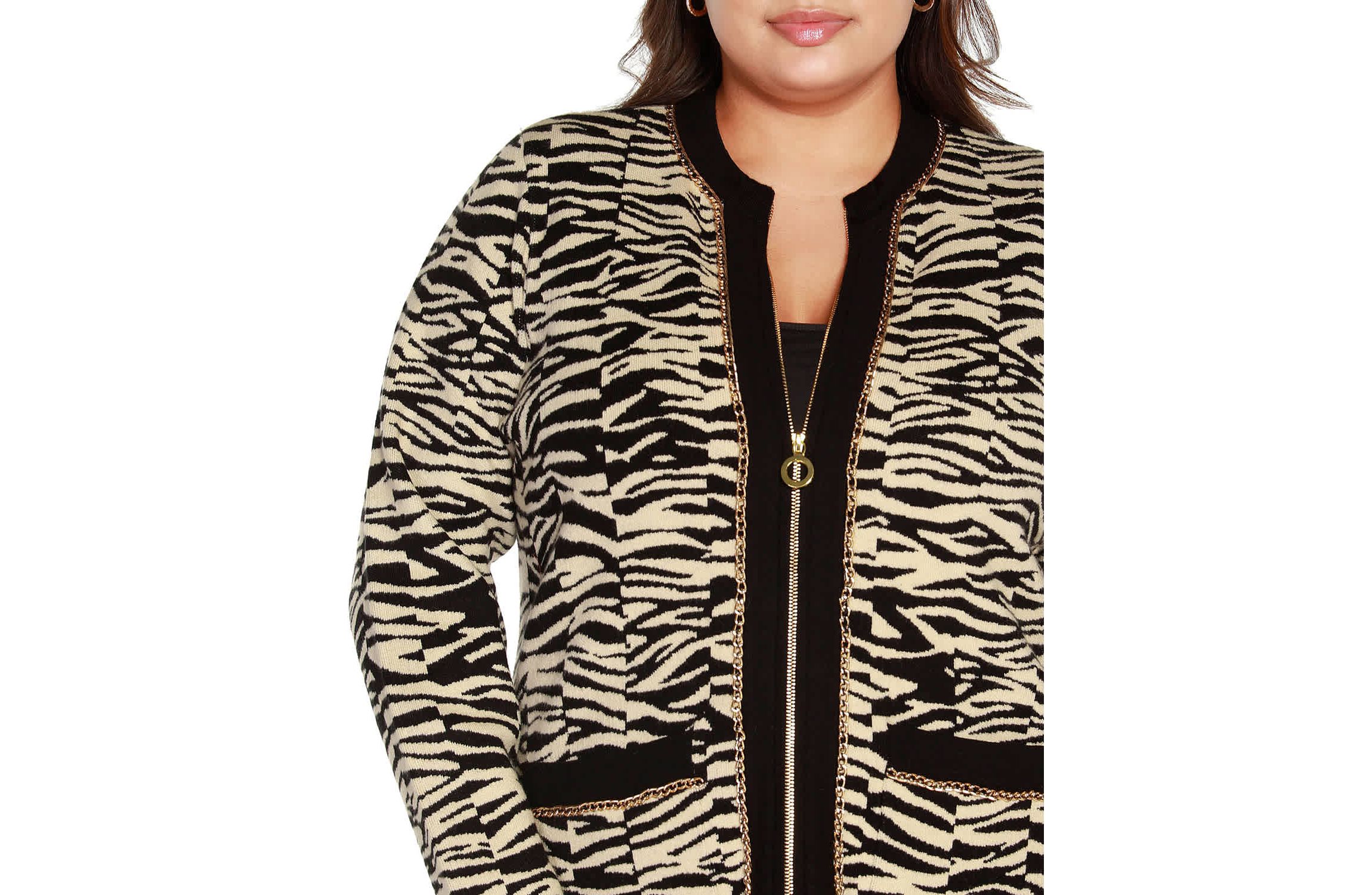 Plus Size Zebra Jacquard Sweater Jacket
