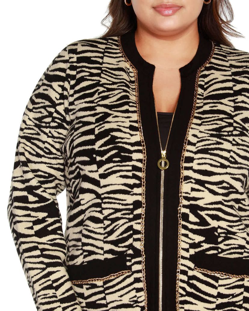 Plus Size Zebra Jacquard Sweater Jacket