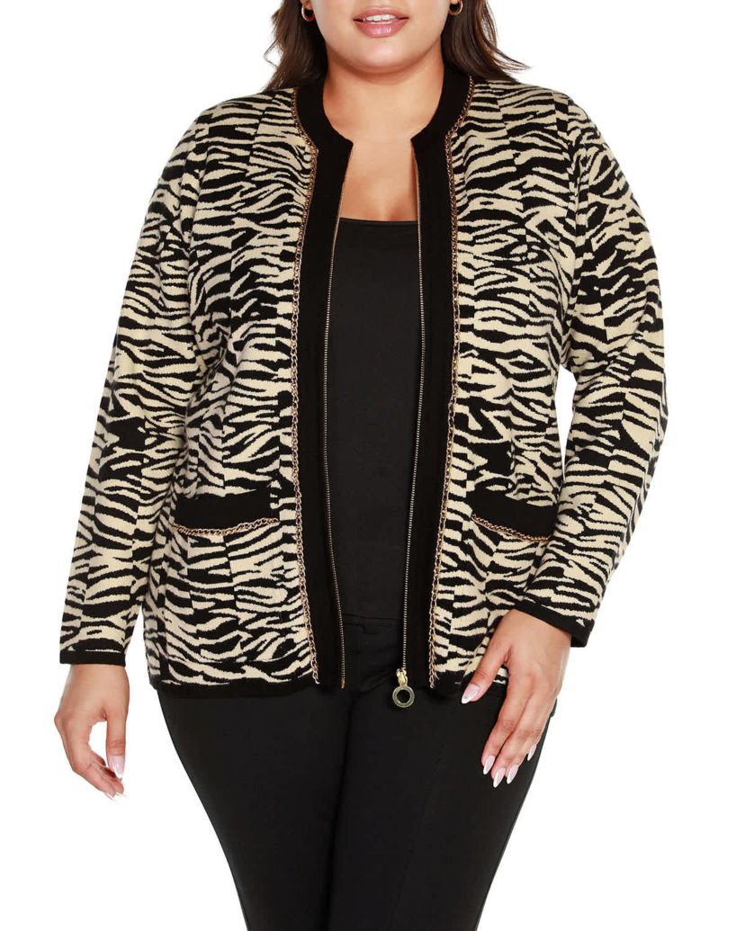 Plus Size Zebra Jacquard Sweater Jacket