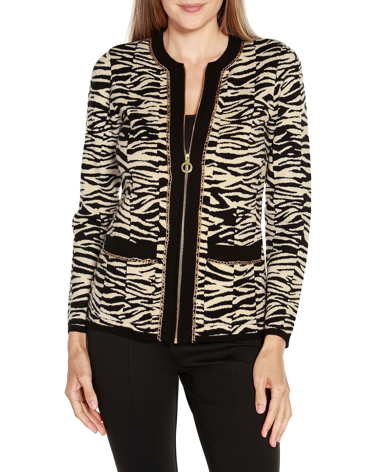 Zebra Jacquard Sweater Jacket
