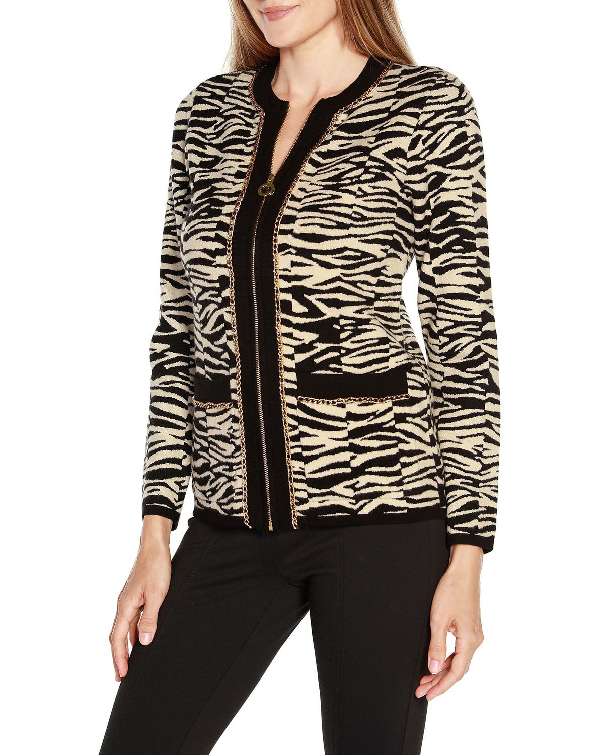 Zebra Jacquard Sweater Jacket