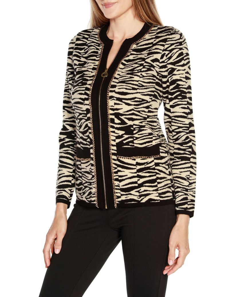 Zebra Jacquard Sweater Jacket