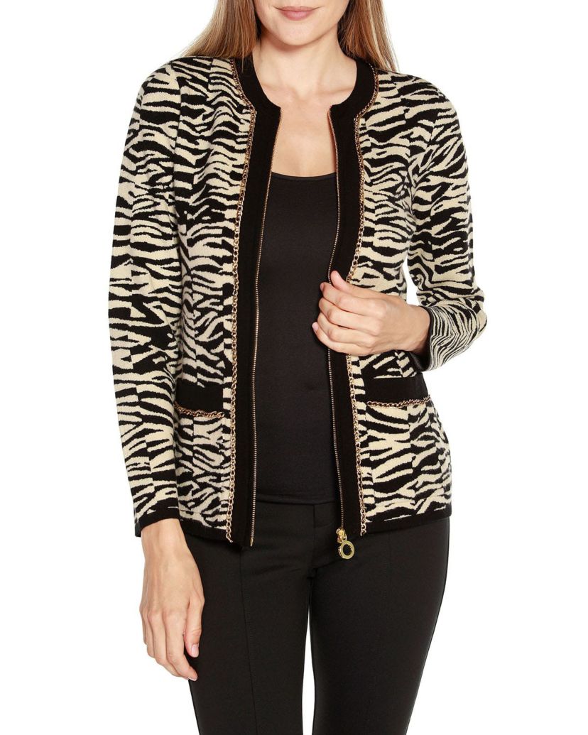 Zebra Jacquard Sweater Jacket