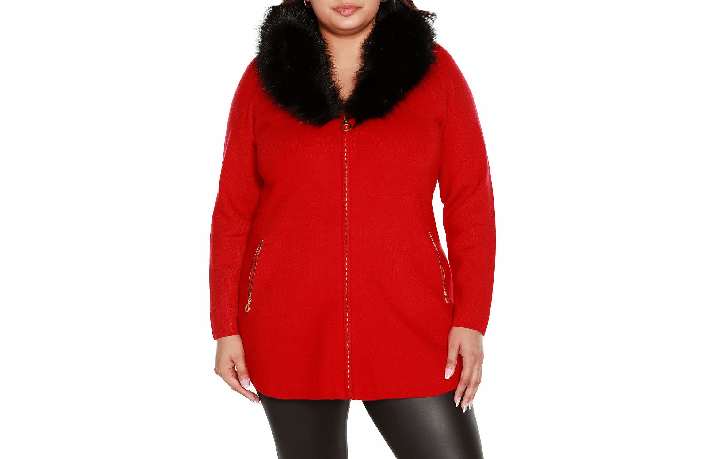 Plus Size Faux Fur Collar Cardigan