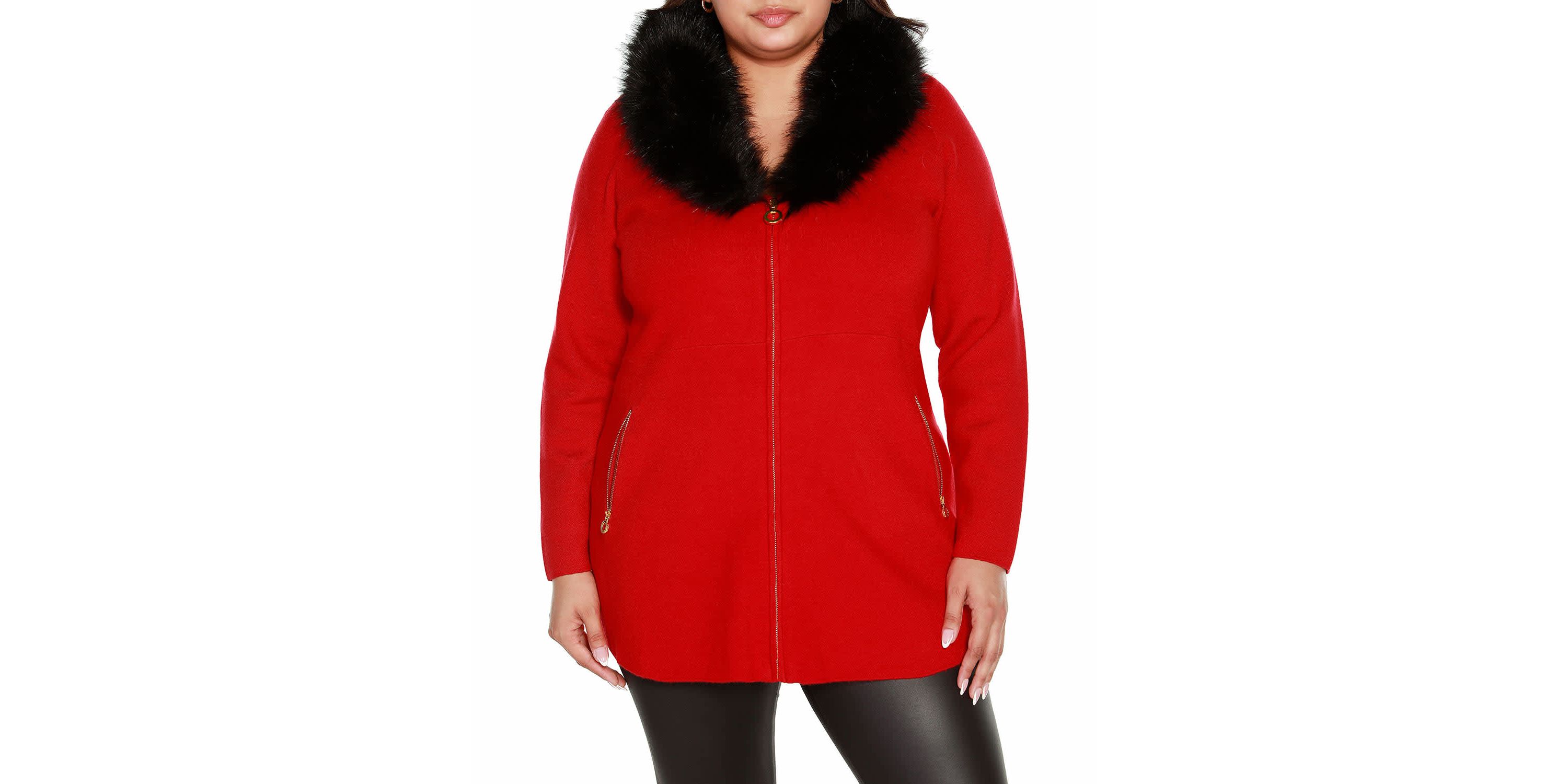 Plus Size Faux Fur Collar Cardigan