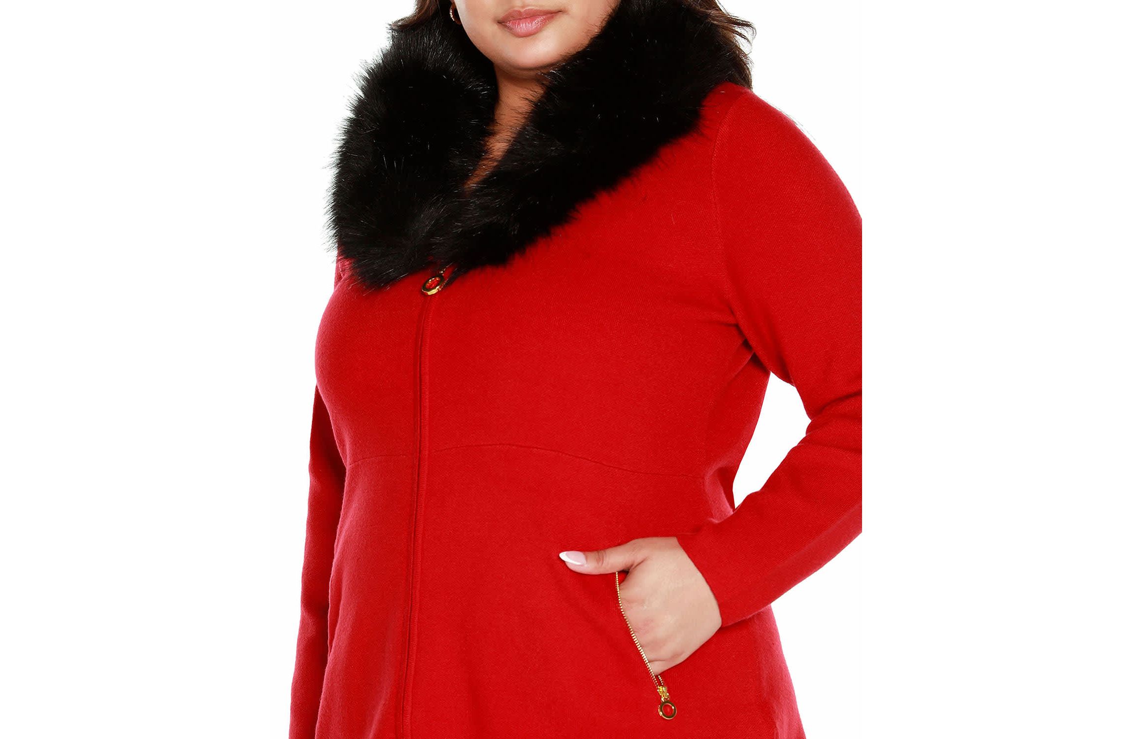 Plus Size Faux Fur Collar Cardigan