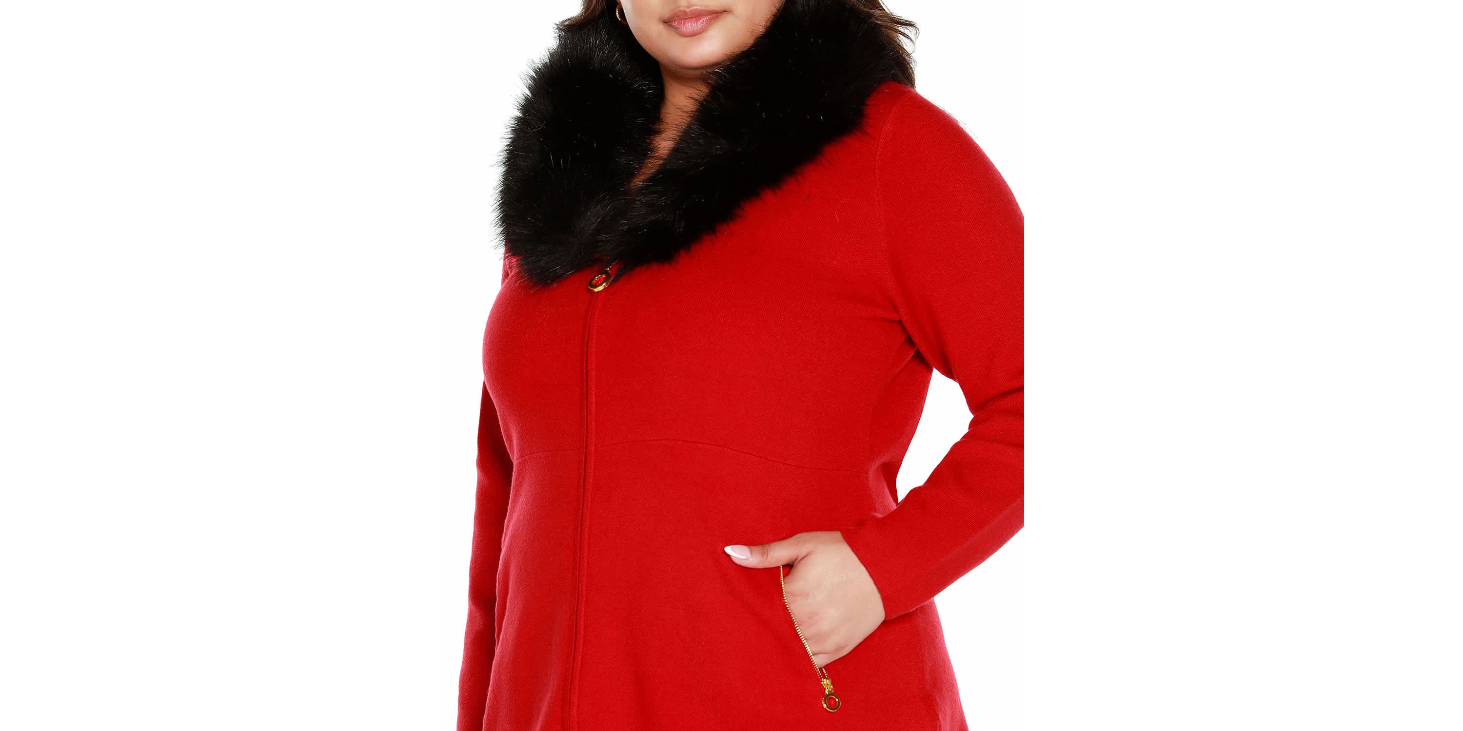 Plus Size Faux Fur Collar Cardigan
