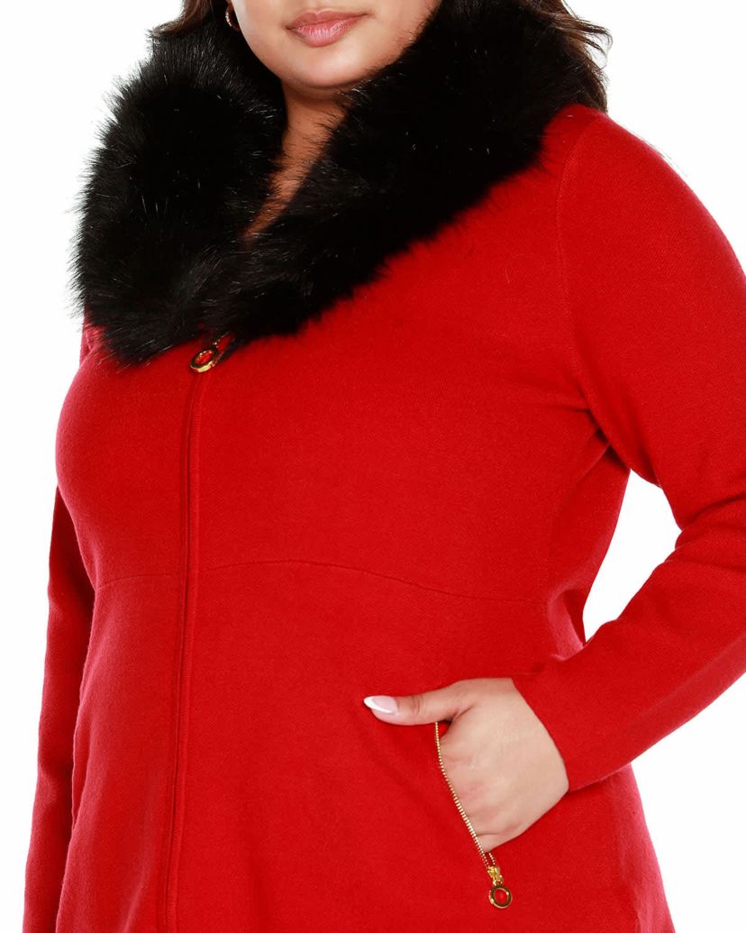 Plus Size Faux Fur Collar Cardigan