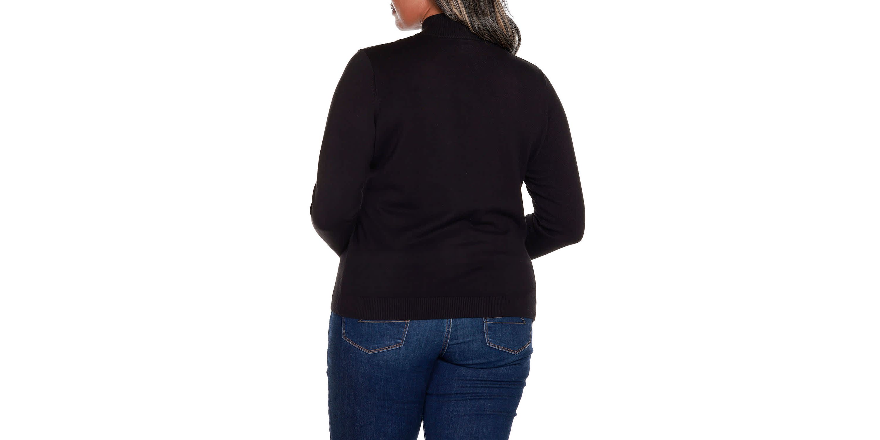 Plus Size Rhinestone-Zip Embellished Cardigan Sweater
