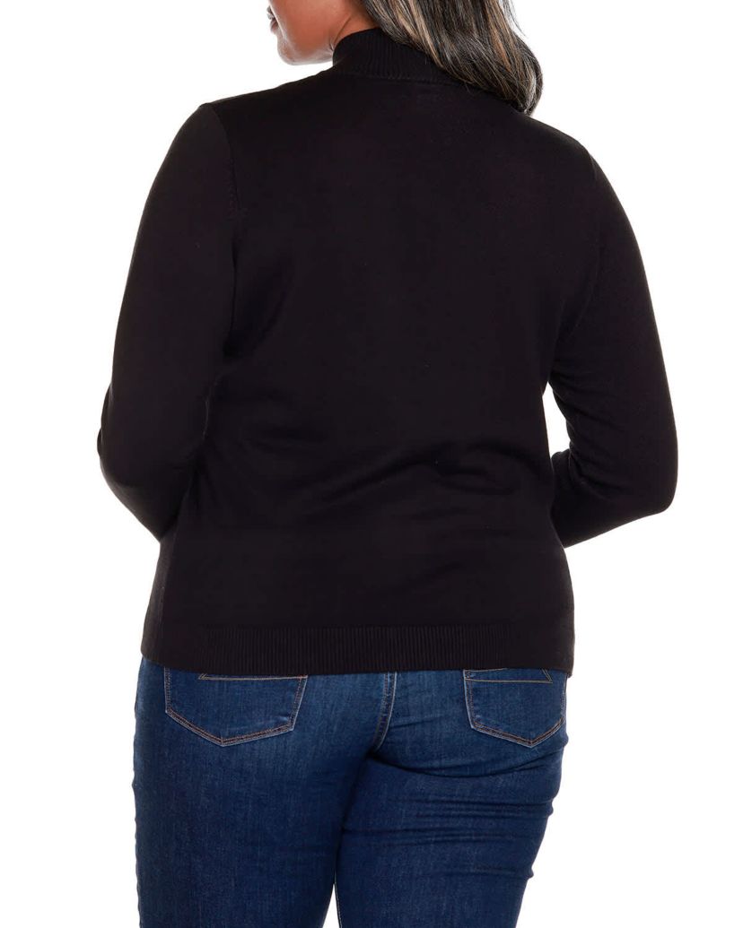 Plus Size Rhinestone-Zip Embellished Cardigan Sweater