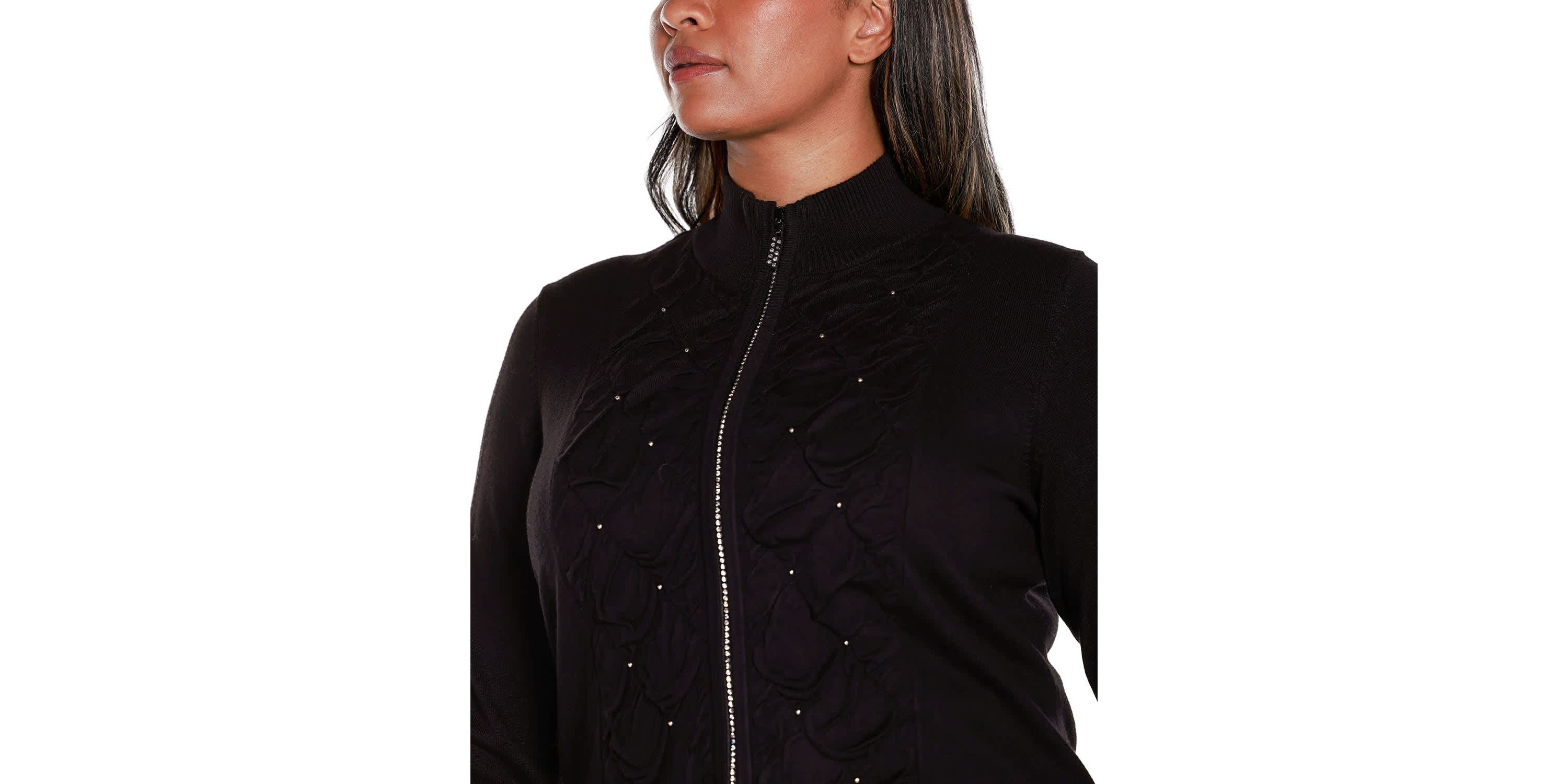 Plus Size Rhinestone-Zip Embellished Cardigan Sweater