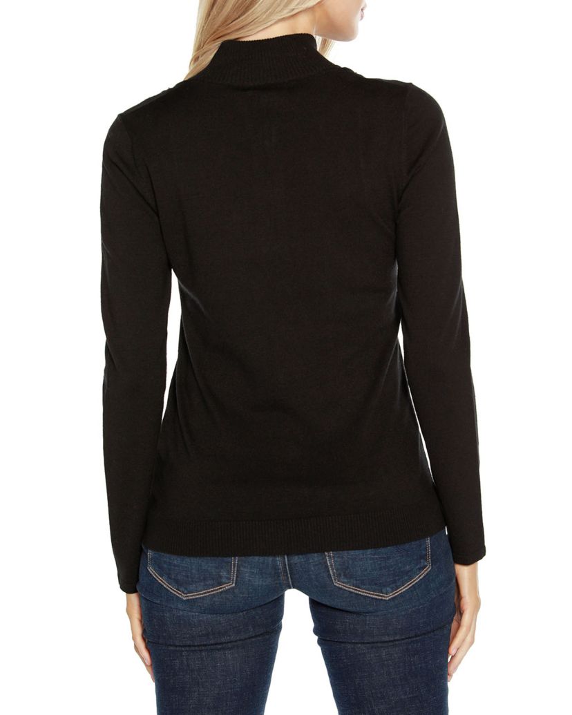 Rhinestone-Zip Embellished Cardigan Sweater