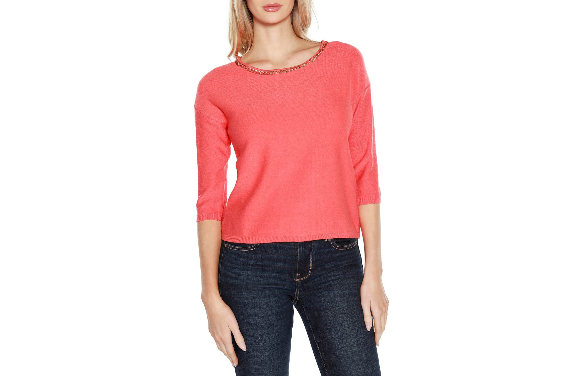 Chain Detail 3/4-Sleeve Sweater