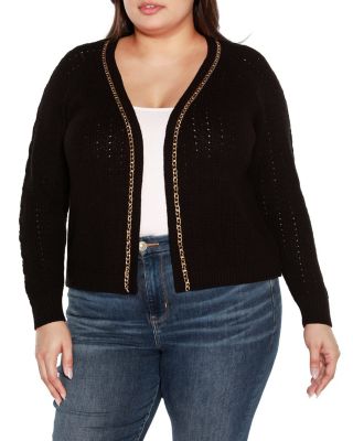 Belldini Black Label Women's Plus Size Chain Detail Shrug Cardigan Sweater