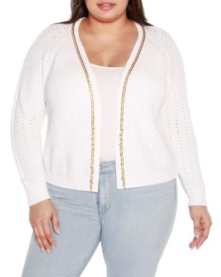 Belldini Black Label Women's Plus Size Chain Detail Shrug Cardigan Sweater, White, 2X