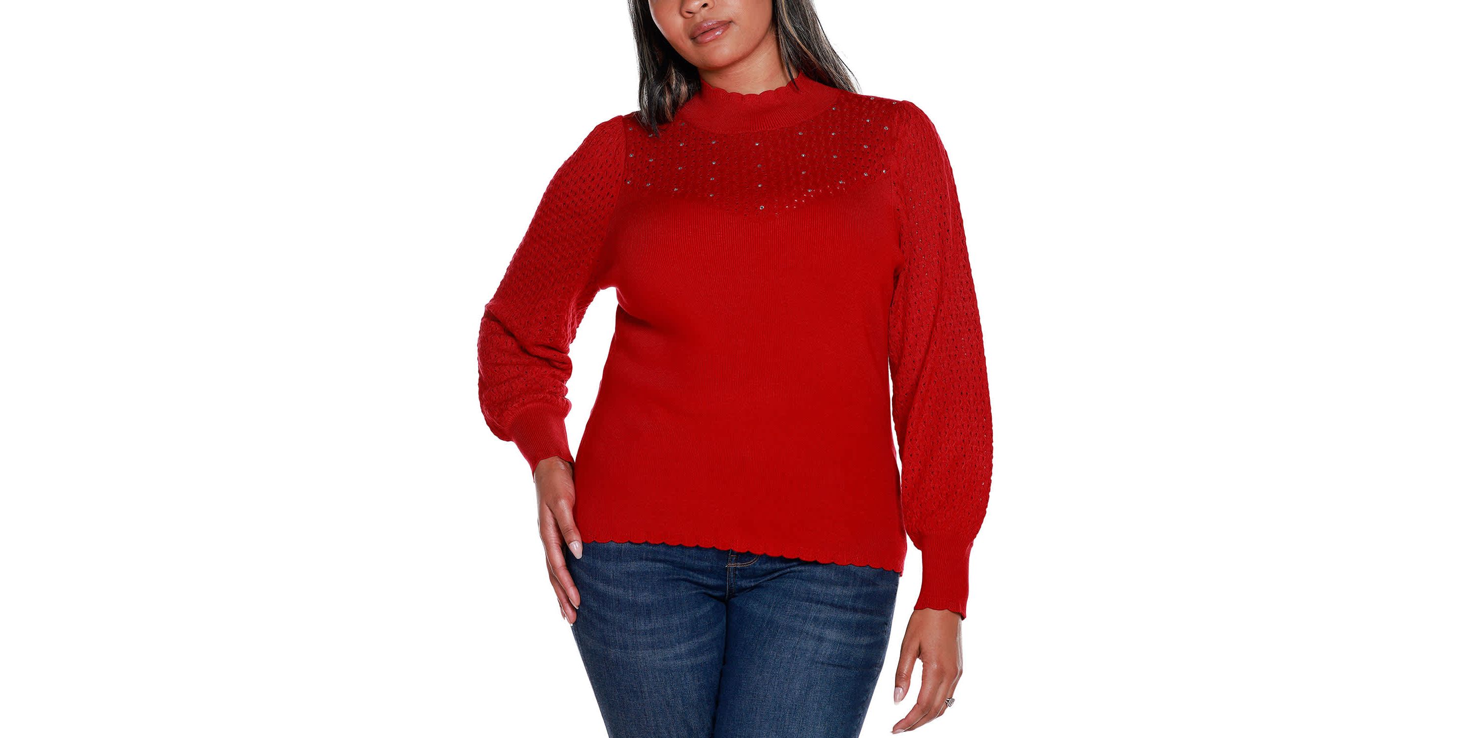 Plus Size Pointelle and Rhinestone Detail Sweater